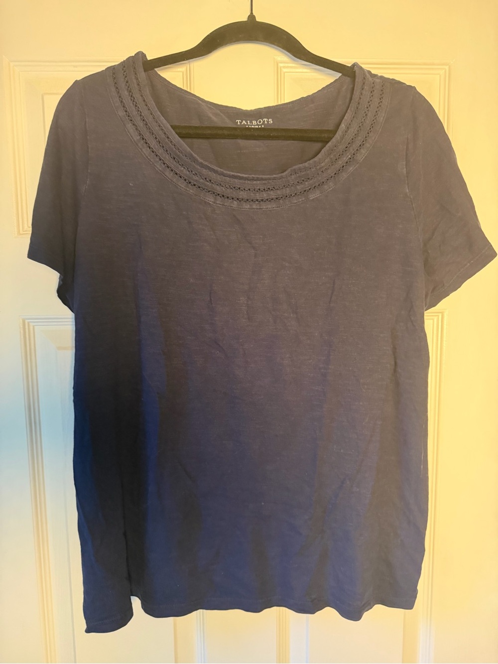 Talbots Navy Short-Sleeve Scoop Neck Tee with Trimmed Neckline 1X